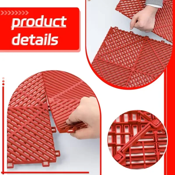 6pcs PP Easy-Install Interlocking Plastic Garage Grate Floor Mat, Suitable for Washing and Garage. 100% Polypropylene, Ideal for Washing, Garage, Kitchen, Balcony