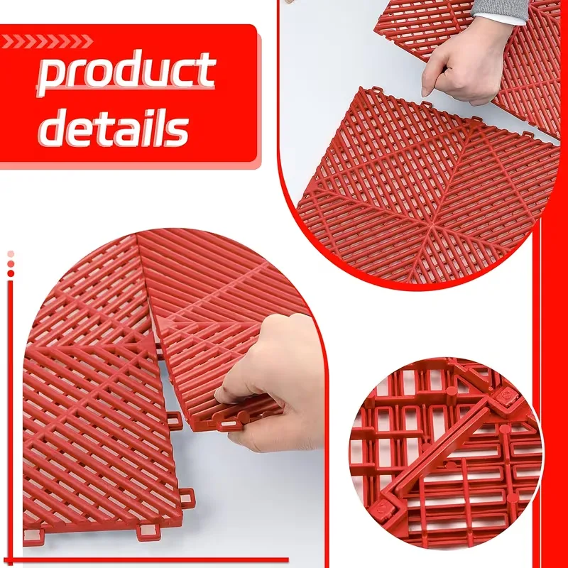 6pcs PP Easy-Install Interlocking Plastic Garage Grate Floor Mat, Suitable for Washing and Garage. 100% Polypropylene, Ideal for Washing, Garage, Kitchen, Balcony